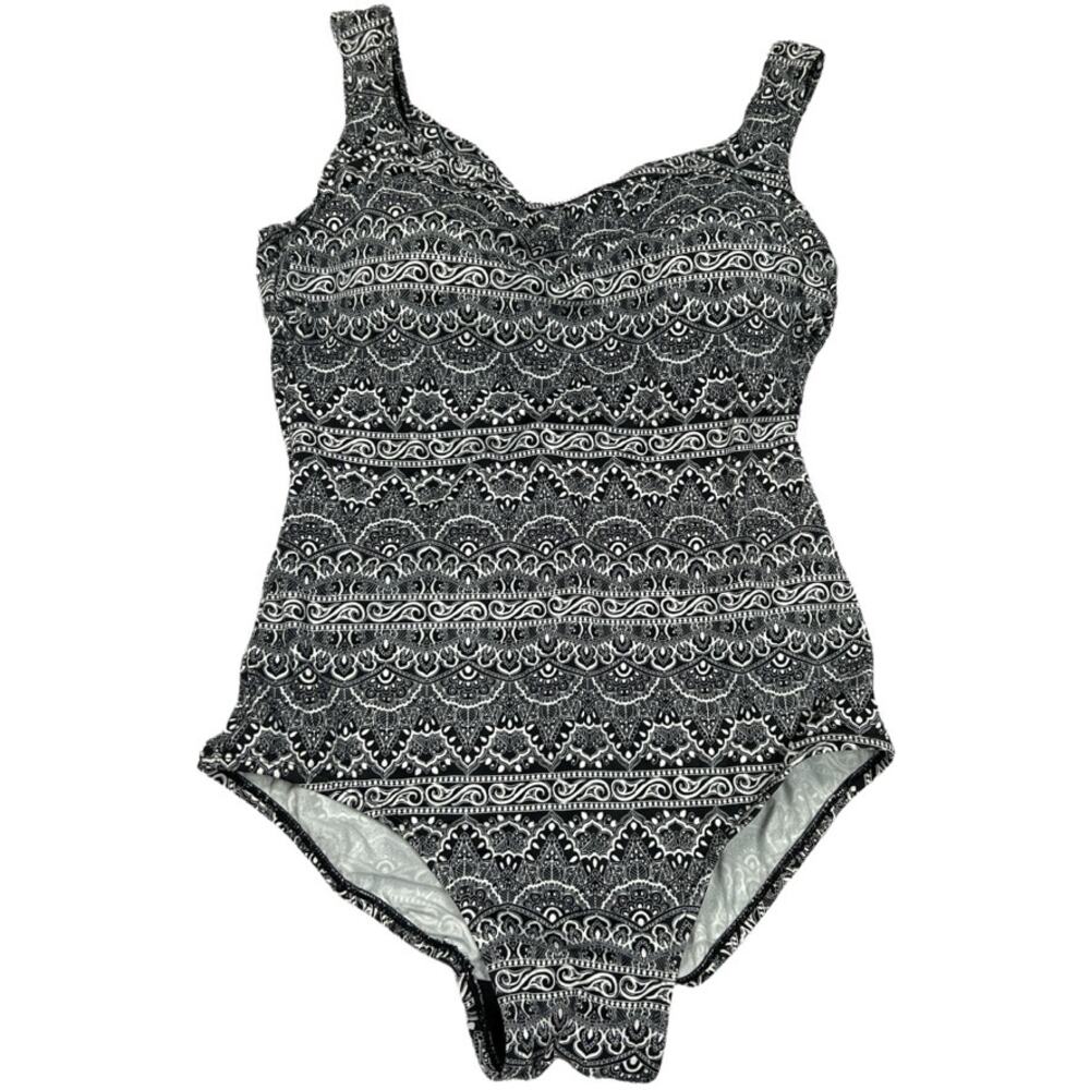 Robby Len One-Piece Swimsuit Black White Printed Strappy Women's Plus Size‎ 18W